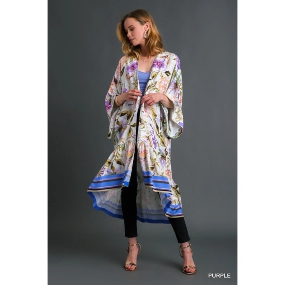 NWT UMGEE Kimono Open Cardigan S/M Long Robe Swim Cover Up Resort Floral Boho - Picture 3 of 11